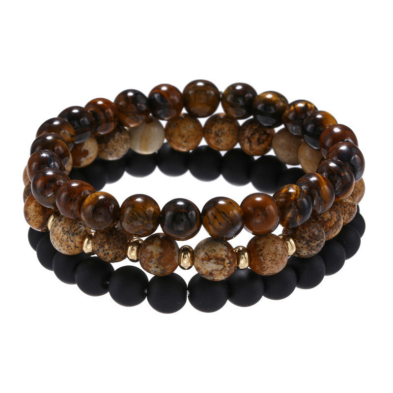 Wholesale 8mm Black Frosted Tiger Eye Picture Stone Stacking Bracelet Set